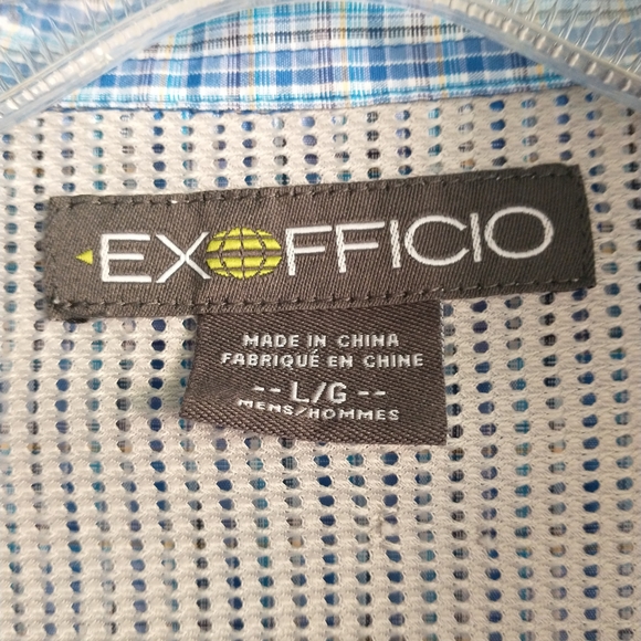 Men's Exfficio Vented Blue Plaid Long Sleeve Shirt  Size Large - Picture 3 of 8